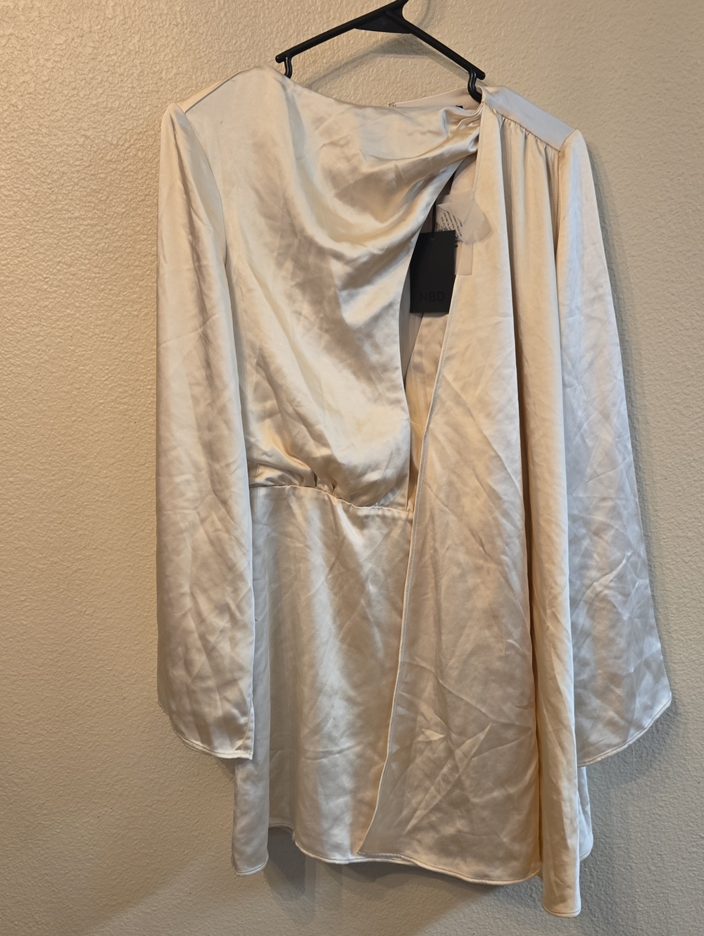 NBD Satin One-Shoulder Wrap Robe in Ivory
